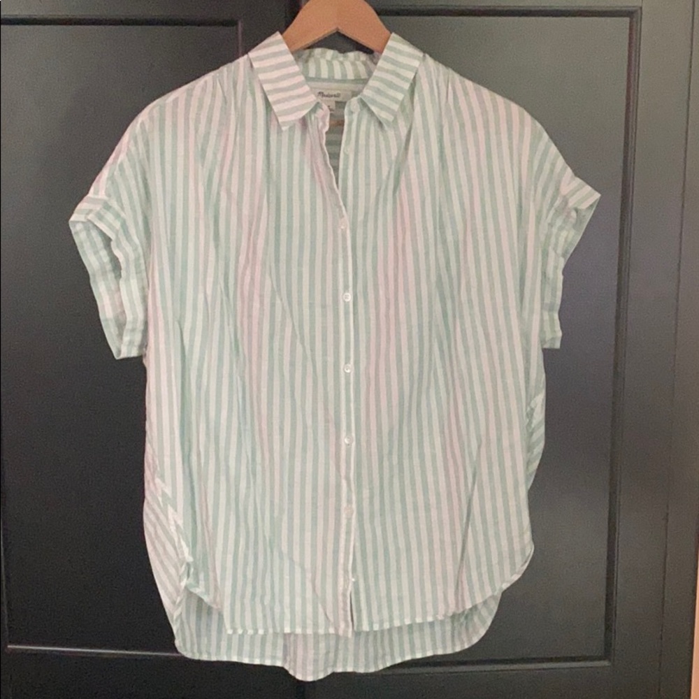 Madewell Mint Green Striped Courier Shirt